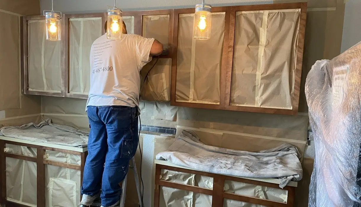 Kitchen Cabinets Being Prepared for Painting