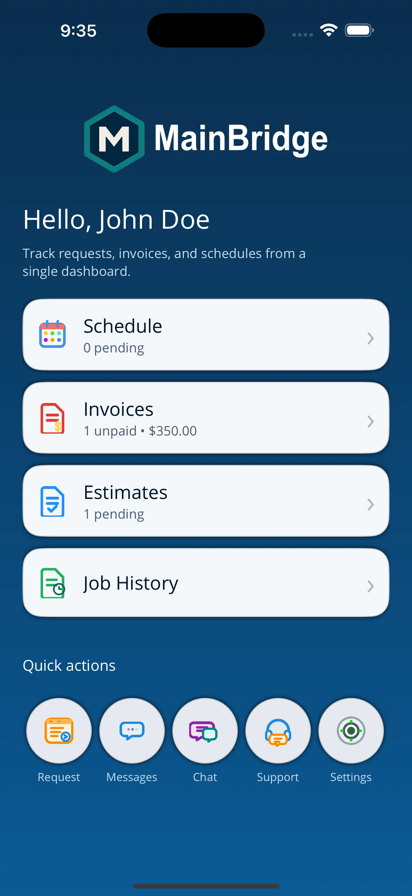 MainBridge Home Screen