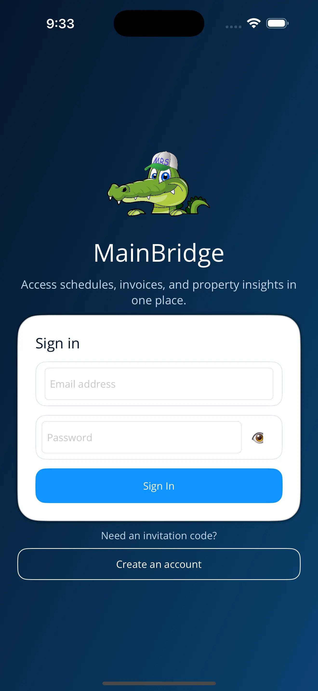 MainBridge Sign In Screen